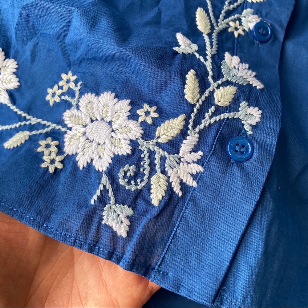 💙 ZARA BOHO BLUE WHITE FLORAL EMBROIDERED LONG SLEEVE CROPPED BLOUSE! - Picture 8 of 14